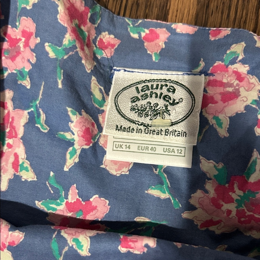 Vtg Laura Ashley 80s 90s blue & pink pastel floral boho skirt sz 12 - Picture 4 of 5